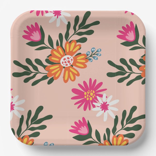 Assiettes En Carton Bouquet Fleur Été Rose (Recto)