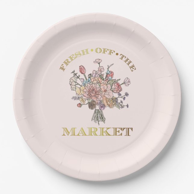 Assiettes En Carton Bouquet Floral Frais du Marché Fête de Mariage (Devant)