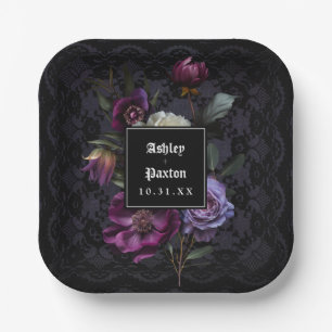 Assiettes En Carton Bouquet floral mauve moody gothique sur dentelle n