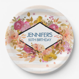 Assiettes En Carton Bouquet floral orange et rose Anniversaire