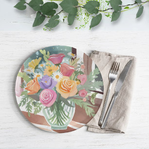 Assiettes En Carton Bouquet floral printanier Aquarelle de vase à fl