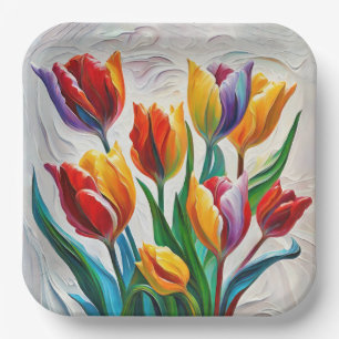 Assiettes En Carton Bouquet Imaginaire Rainbow Tulip
