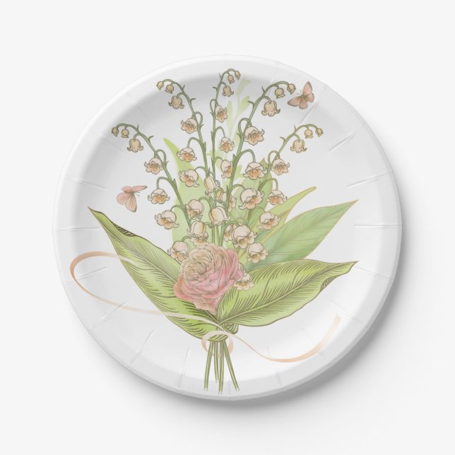 Assiettes En Carton Bouquet rose Aquarelle Fleurs Papier Plaque (Devant)