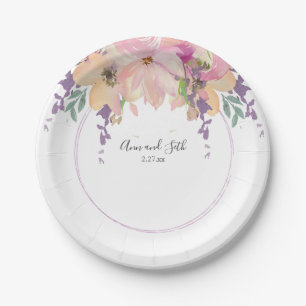 Assiettes En Carton Bouquet rose et violet moderne Mariage floral