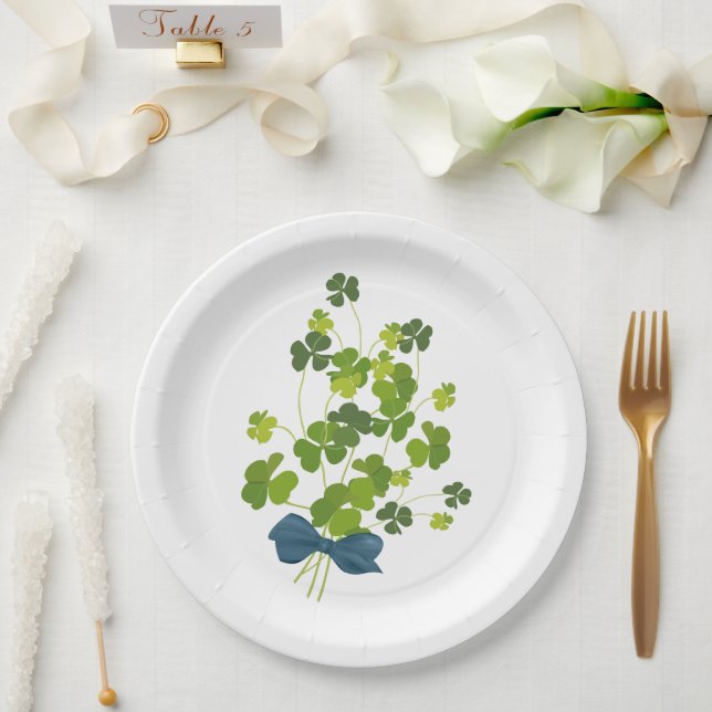Assiettes En Carton bouquet shamrock, jour de st patrick (Mariage)