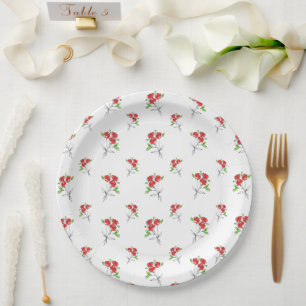 Assiettes En Carton Bouquet Trois Roses Rouges Plaques de papier ron