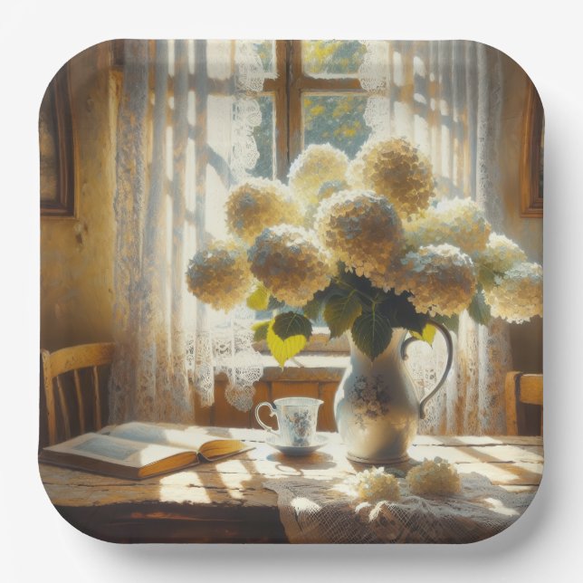 Assiettes En Carton Bouquet vintage Hydrangea (Recto)