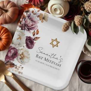 Assiettes En Carton Bourgogne automne automne Bat mitzvah floral