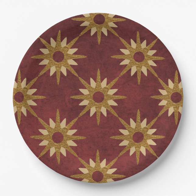 Assiettes En Carton Bourgogne avec Motif Gold Stars (Devant)