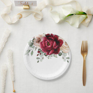 Assiettes En Carton Bourgogne Champagne Ivory Mauve Rose Floral Mariag