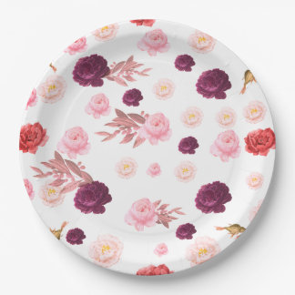 Assiettes En Carton Bourgogne Dusty rose Fleur Baby shower délice
