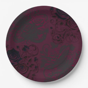 Assiettes En Carton Bourgogne et noir Jardin sombre Mariage de glam go