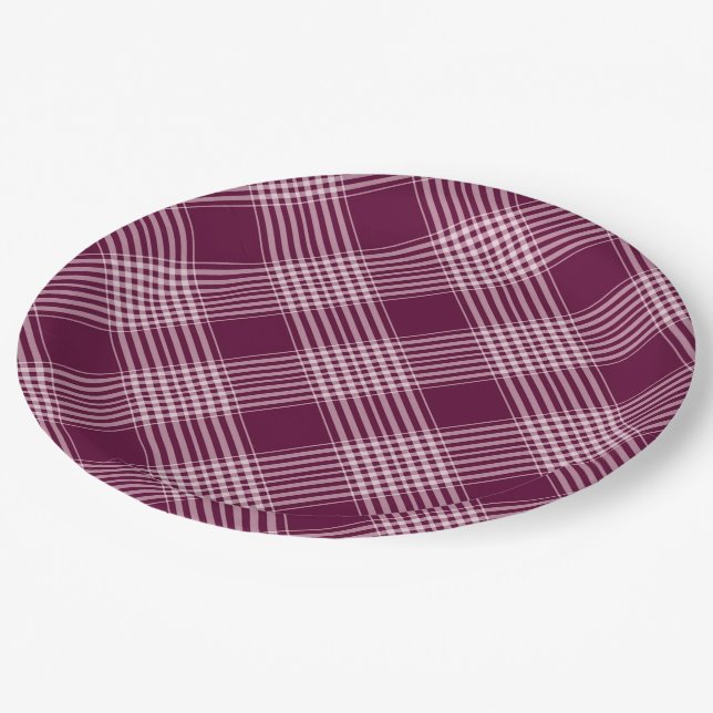 Assiettes En Carton Bourgogne Et Plaid Blanc (Angle)