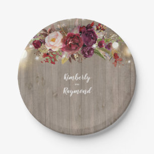Assiettes En Carton Bourgogne Floral Rustique