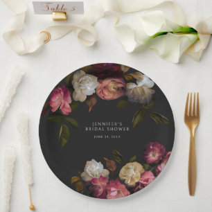 Assiettes En Carton Bourgogne foncée et pivoines crème Douche noire