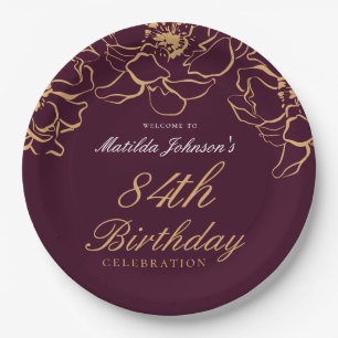 Assiettes En Carton Bourgogne Gold Floral N'importe quel âge fête d'an