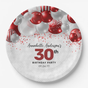 Assiettes En Carton Bourgogne Rouge argent ballon Parties scintillant