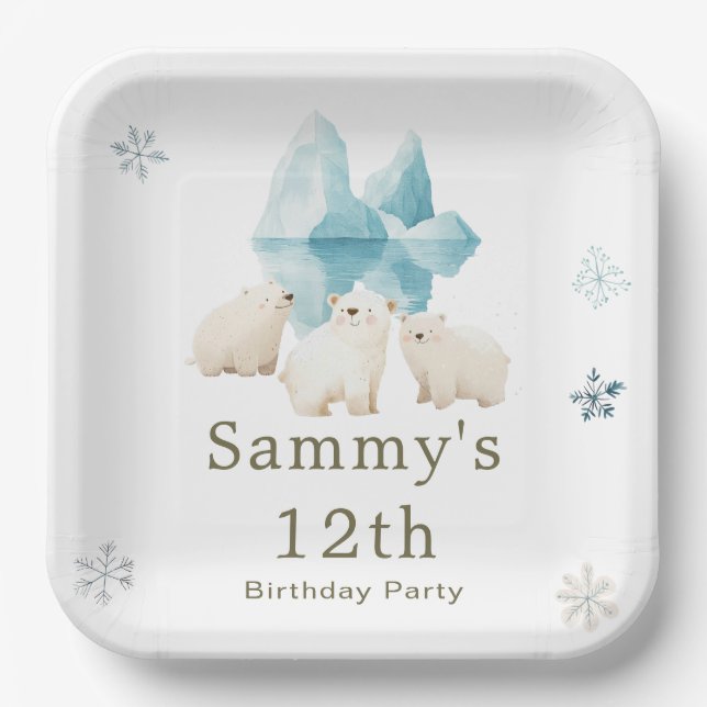 Assiettes En Carton Bours polaires d'hiver mignons Fête d'anniversaire (Recto)