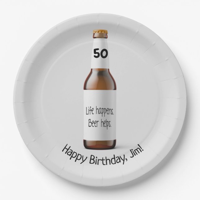 Assiettes En Carton Bouteille de bière Brown pour 50e anniversaire (Devant)