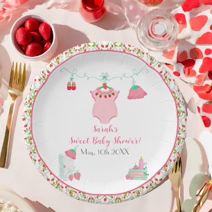 Assiettes En Carton Bouteille De Fraise Avec Baby shower Motif