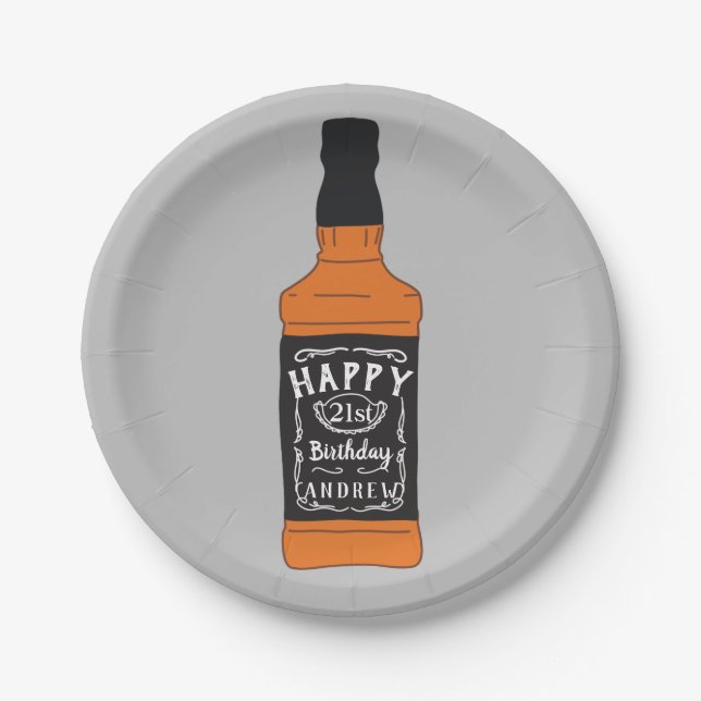 Assiettes En Carton Bouteille de Whiskey 21e anniversaire Amateurs de  (Devant)