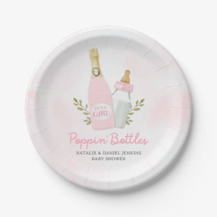 Assiettes En Carton Bouteilles Poppin Fille Baby shower rose