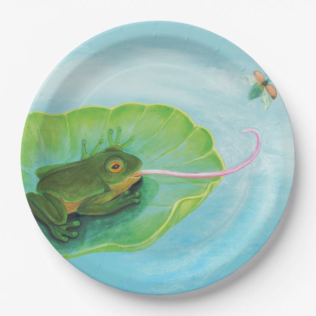 Assiettes En Carton Bouton de capture de grenouille (Devant)