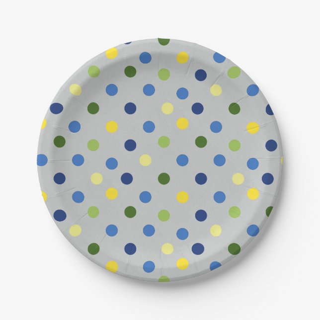 Assiettes En Carton Boutons jaunes et point de fer bleu (Devant)