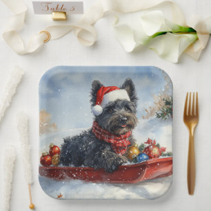 Assiettes En Carton Bouvier des Flandres Chien en Traîneau Noël