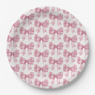 Assiettes En Carton Bow rose bébé ou Fête des mariées, fête d'annivers
