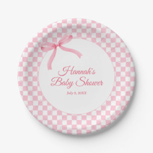 Assiettes En Carton Bow rose moderne À damiers plaques de papier Baby