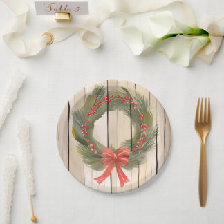 Assiettes En Carton Bow rouge couronne de Noël | Jolie aquarelle de pi