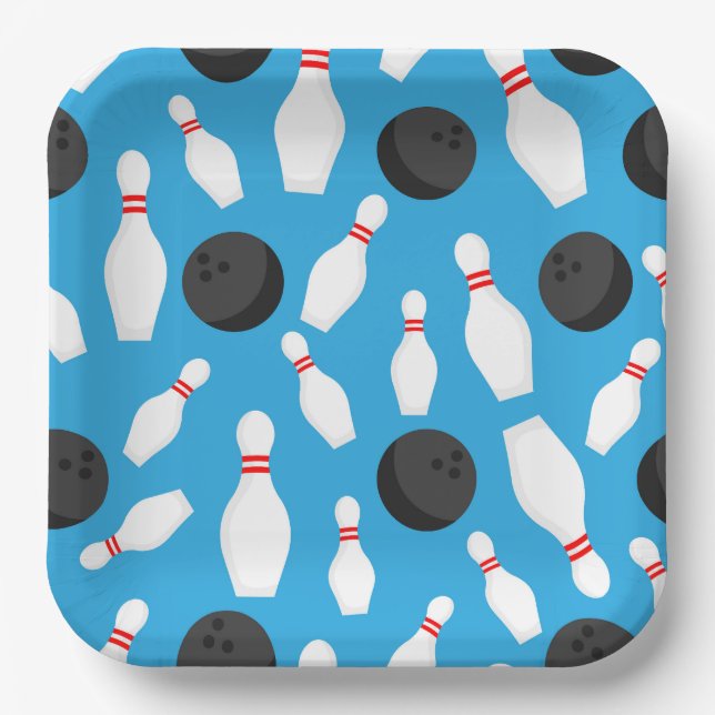 Assiettes En Carton Bowling Anniversaire Bleu (Recto)