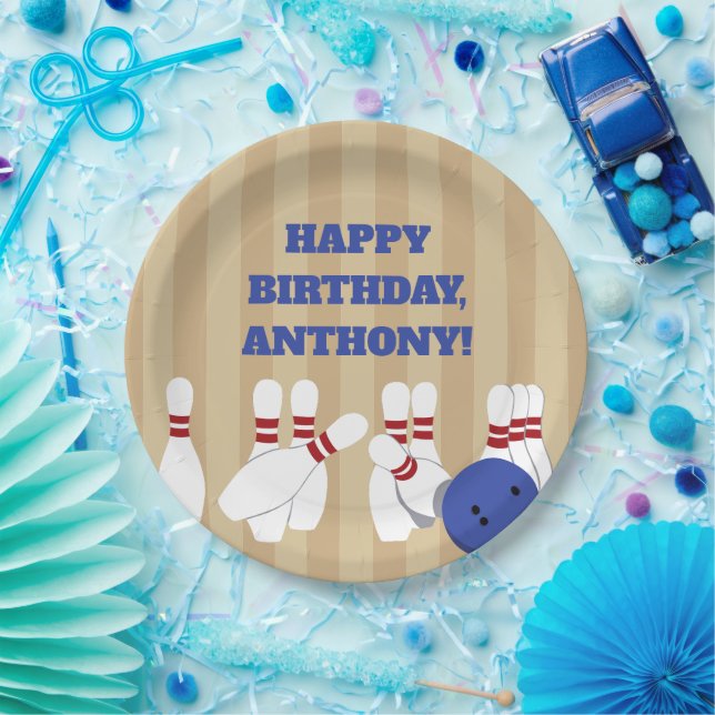 Assiettes En Carton Bowling Ball et Pins Bowling Anniversaire (Fête)