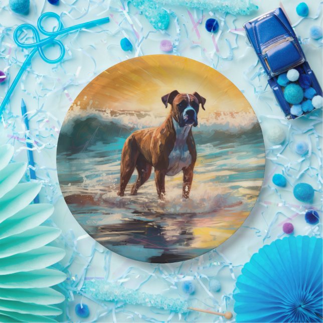 Assiettes En Carton Boxer Beach Surfing Peinture (Fête)