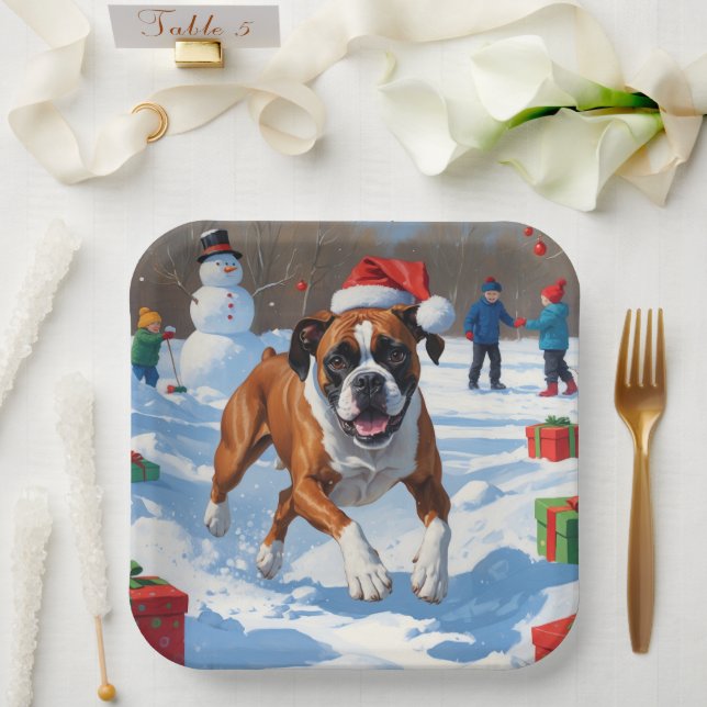 Assiettes En Carton Boxer Christmas Festive Scène de neige (Mariage)