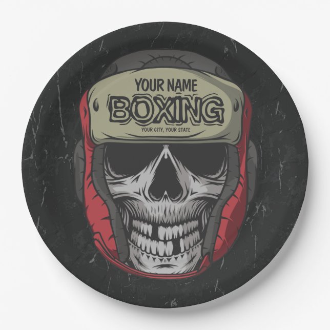 Assiettes En Carton Boxer Fight Club Skeleton Boxer Gym (Devant)