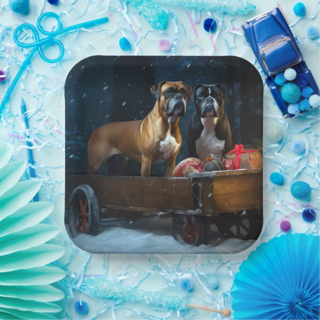 Assiettes En Carton Boxer Snowy Sleigh Décor de Noël (Fête)