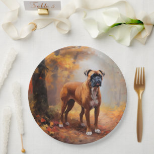Assiettes En Carton Boxeur dans les feuilles d'automne qui tombent ins