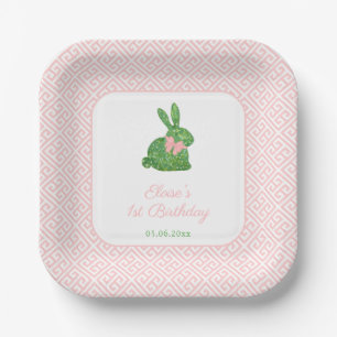 Assiettes En Carton Boxwood Topiary Bunny Baby Girl 1er fête d'anniver