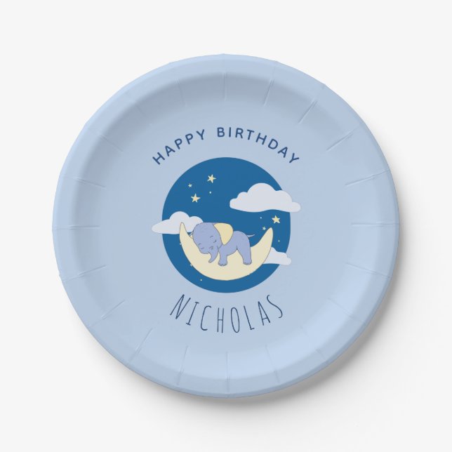 Assiettes En Carton Boy Elephant Blue Dreamy Anniversaire de enfant Pa (Devant)