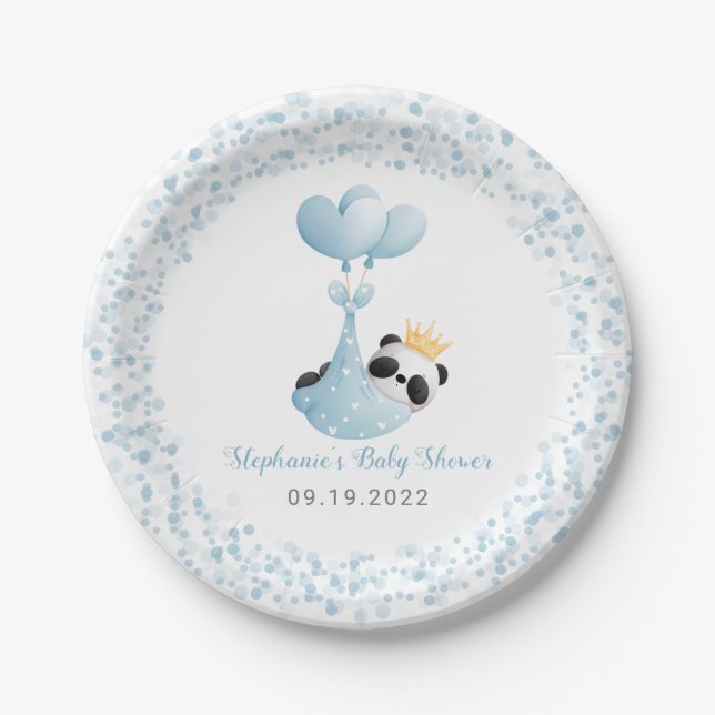 Assiettes En Carton Boy Panda `Bear Blue Balloon Baby shower (Devant)