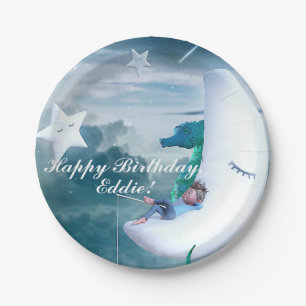 Assiettes En Carton Boy & Seahorse Fishing on the Moon