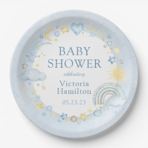 Assiettes En Carton Boy Watercolor Baby shower arc-en-ciel