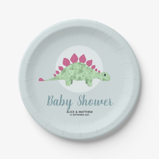 Assiettes En Carton Boys mignonette Whimsical Baby shower Dinosaure Bl (Devant)