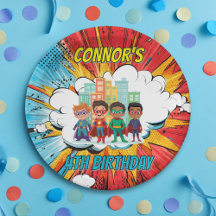 Boys Superhero Birthday Party Paper Plate