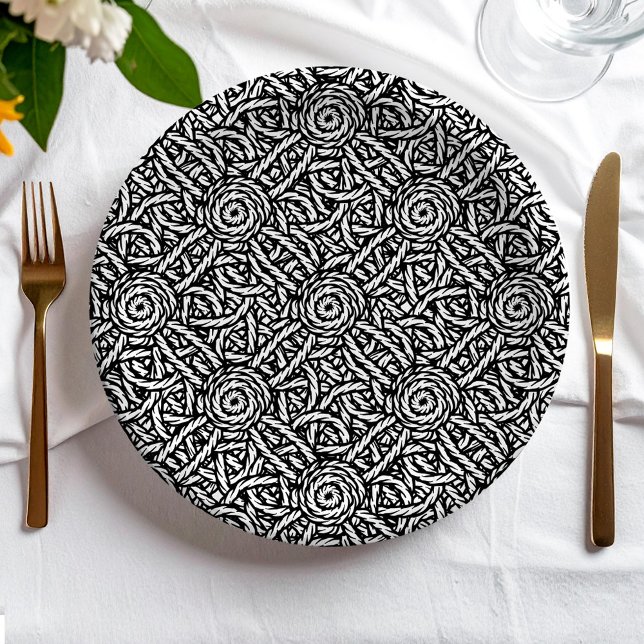 Assiettes En Carton Braided black and white pattern (Créateur téléchargé)