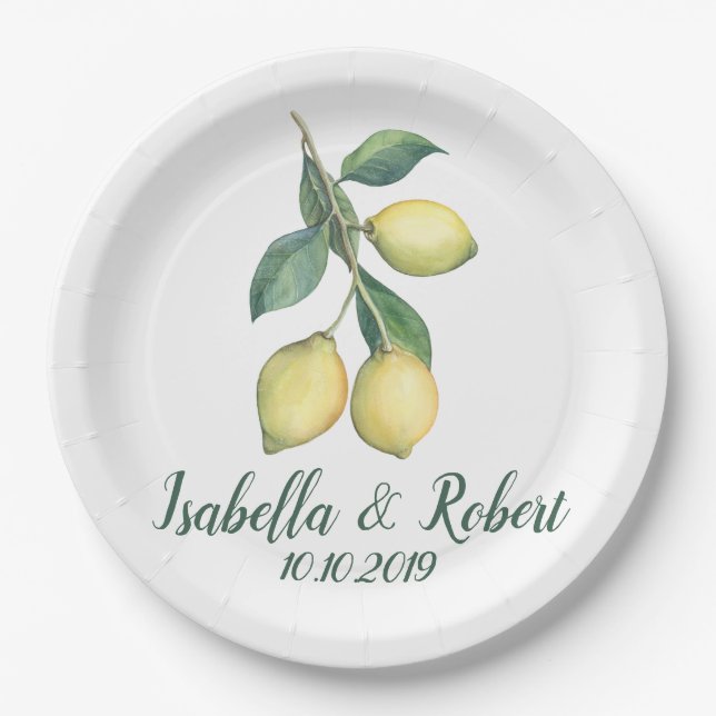 Assiettes En Carton Branche du citron | Détail de l'invité Mariage (Devant)