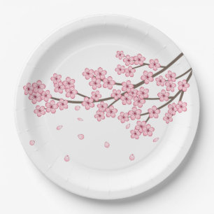 Assiettes En Carton Branche japonaise de fleurs de cerisier Sakura