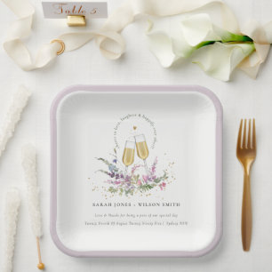 Assiettes En Carton Bravo à l'amour Vins d'or Verres Mariage Floral